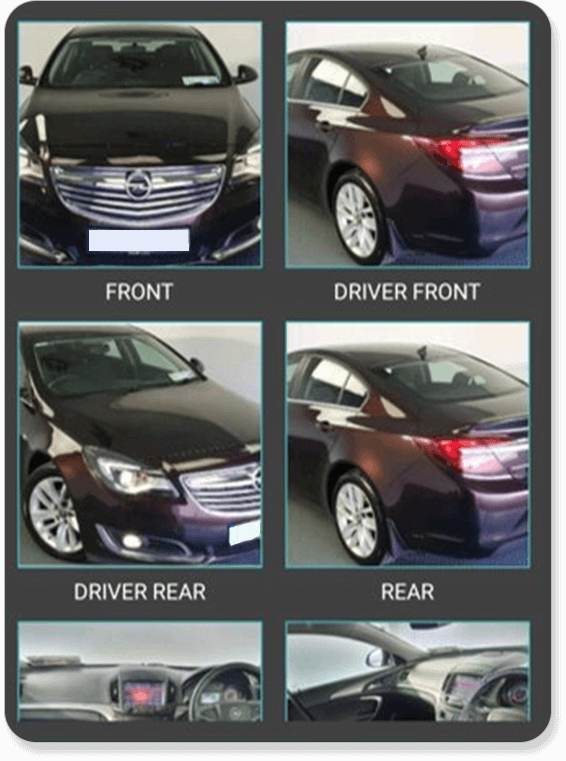 Six car images on phone display for vehicle valuation